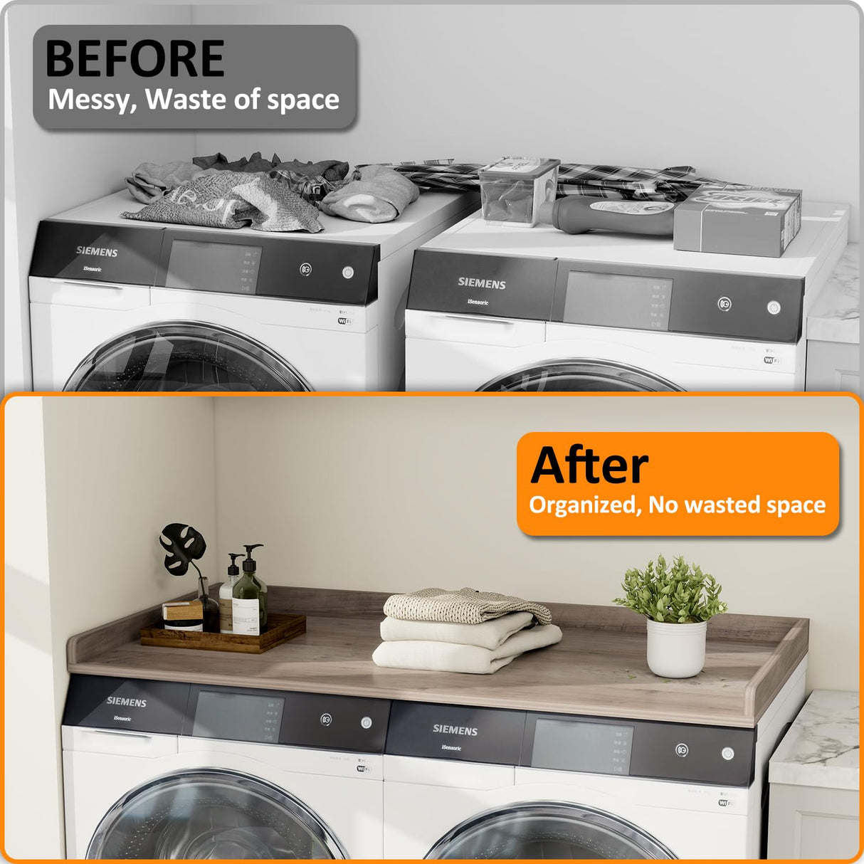 vomavex Washer Dryer Countertop, 54" Width * 27.4” Depth Washer and Dryer Covers for The Top for Laundry Room Organization, Washer and Dryer Countertop Shelves, Greige vomavex