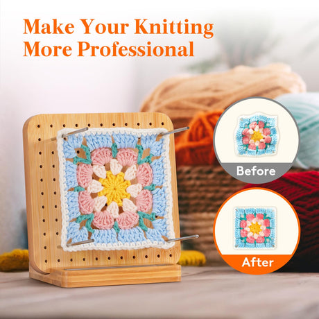 Lifewit 5.9" Crochet Blocking Board with 10 Pegs, Bamboo Granny Square Blocking Board for Knitting and Crochet Projects, Blocking Mats for Crocheting, Crocheting Accessories Gifts for Crocheters Lifewit
