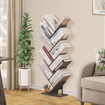 SHEEPAM 10-Tier Tree Bookshelf – Stylish Floor-Standing Storage Organizer for Small Spaces in Light Grey - WoodArtSupply