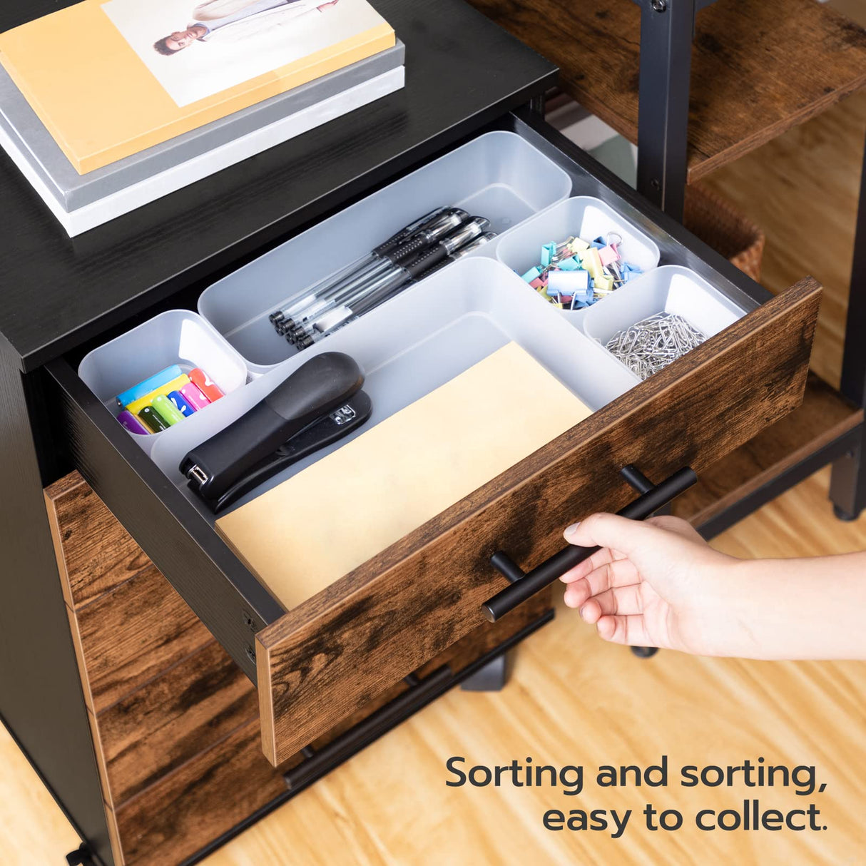 HOOBRO 5-Drawer Chest, File Cabinet, Wooden File Cabinet, Office Cabinet with Drawers, Storage Cabinet for Makeup, for Home Office, Study, Easy Assembly, Rustic Brown BF05WJ01 HOOBRO