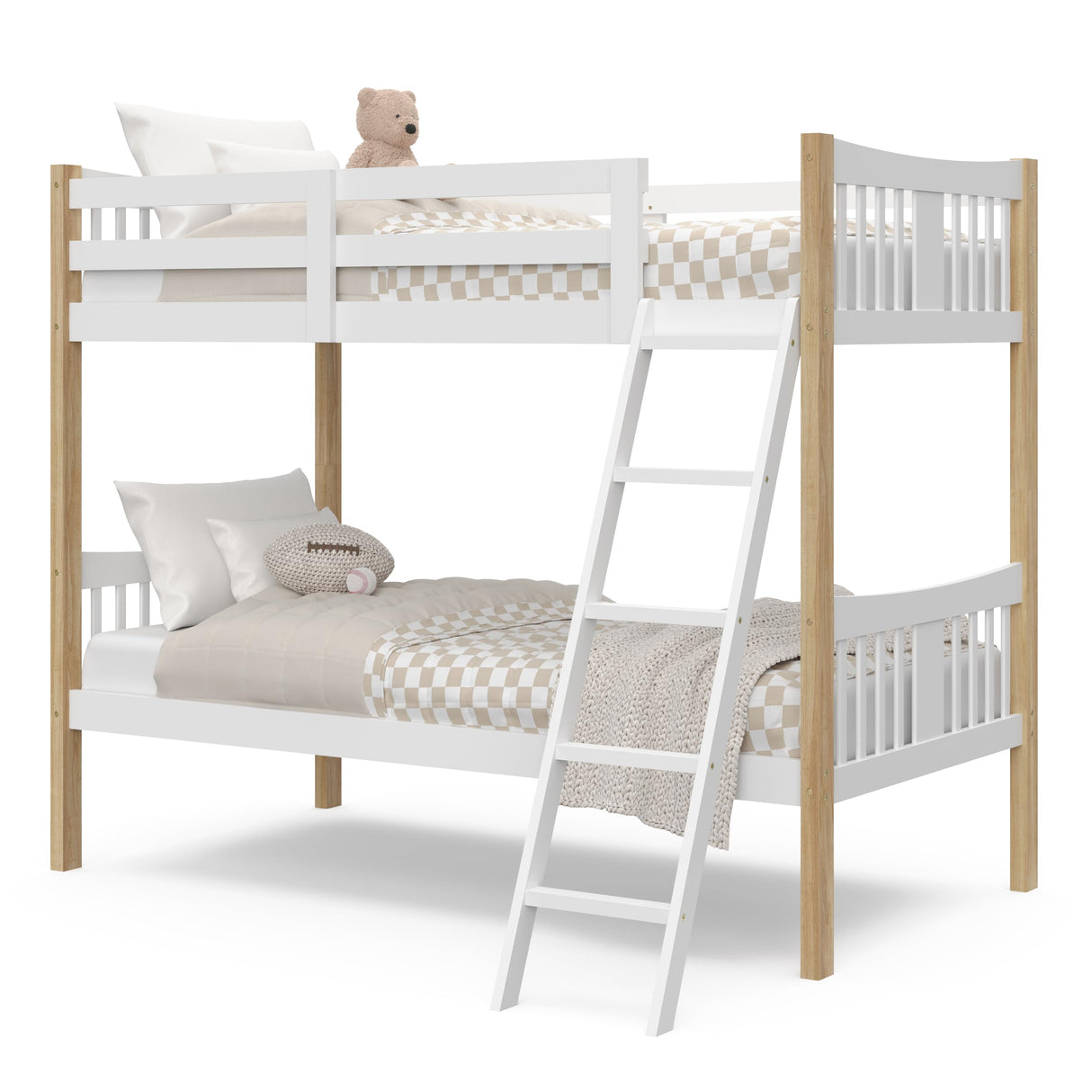 Storkcraft Caribou Bunk Bed Twin Over Twin Bunk Bed (White with Natural) - GREENGUARD Gold Certified, Converts to 2 Individual Beds STORKCRAFT
