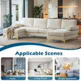 VINGLI 110" Large U-Shape Sectional Sofa Couch with 51" D Double Chaise for Living Room, Modern Sectional Couch Set with Soft 5.9" Thickness Seating Padding, Chenille Fabric,Metal Gold Legs(Beige) VINGLI
