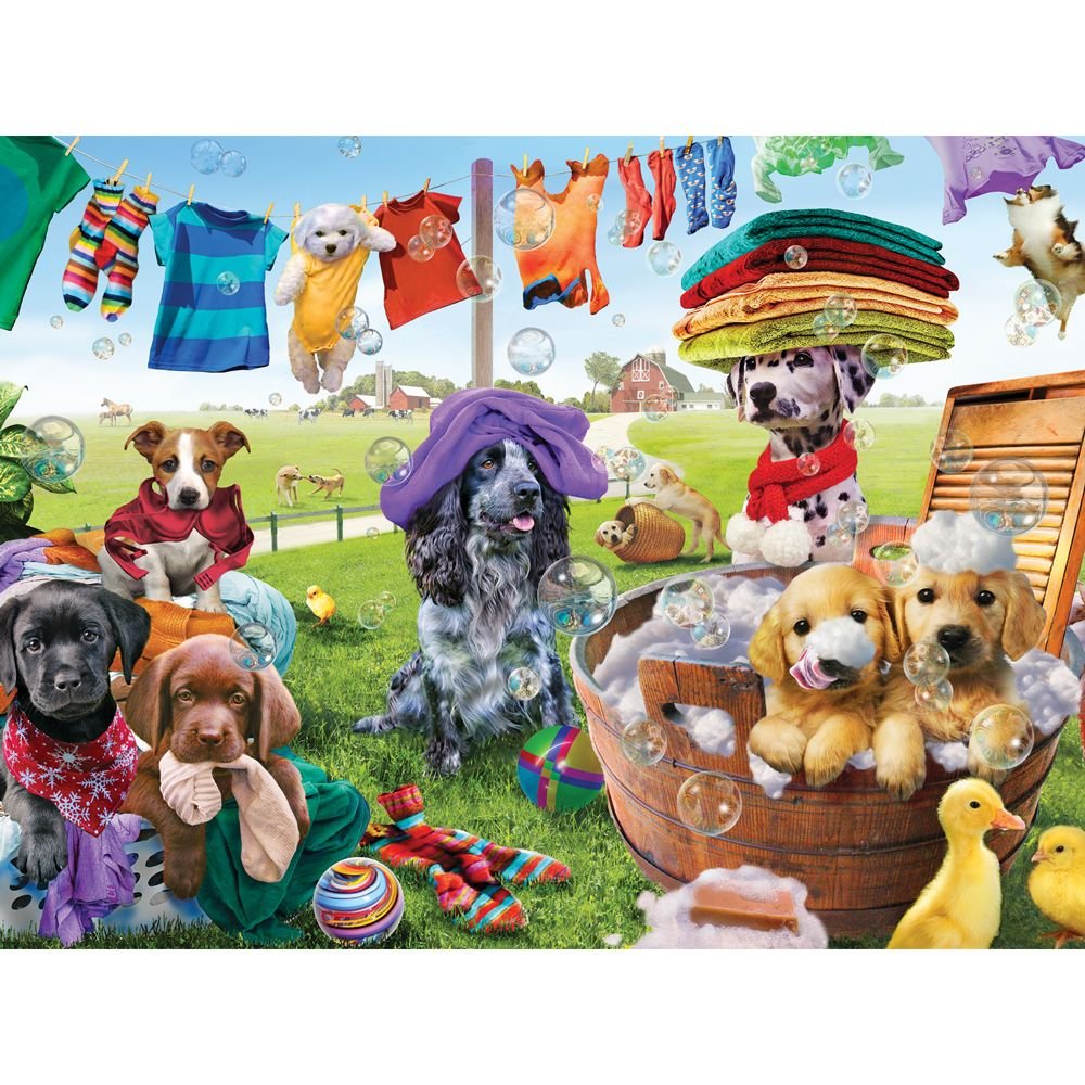 Bits and Pieces – Large 500 Piece Jigsaw Puzzle for Adults – ‘Puppies Playing’ by Artist Adrian Chesterman, Completed Puzzle Size: 18" x 24" Bits and Pieces