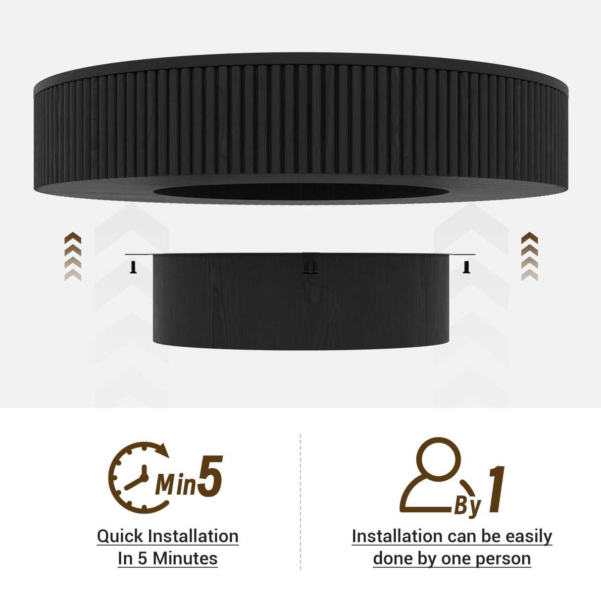 Apicizon 31.5'' Black Round Fluted Coffee Table for Living Room, Mordern Wood Coffee Table, Drum Coffee Table for Small Space, Center Accent Table, Mid-Century End Table for Apartment Apicizon