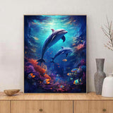 QACEYID Dolphin Paint by Number for Adults, DIY Oil Painting Kit on Canvas with Paintbrushes and Acrylic Pigment, Perfect for Paint by Numbers for Beginner, for Home Wall Decor 16x20Inch QACEYID