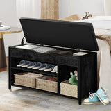 astimey Shoe Bench, Lift Top Shoe Storage Bench, Adjustable Shelf Entryway Bench, Metal and Wood Shoe Rack Organizer with Cushion for Entry, Bedroom, Closet, Living Room, Hallway, Black 39.5W astimey