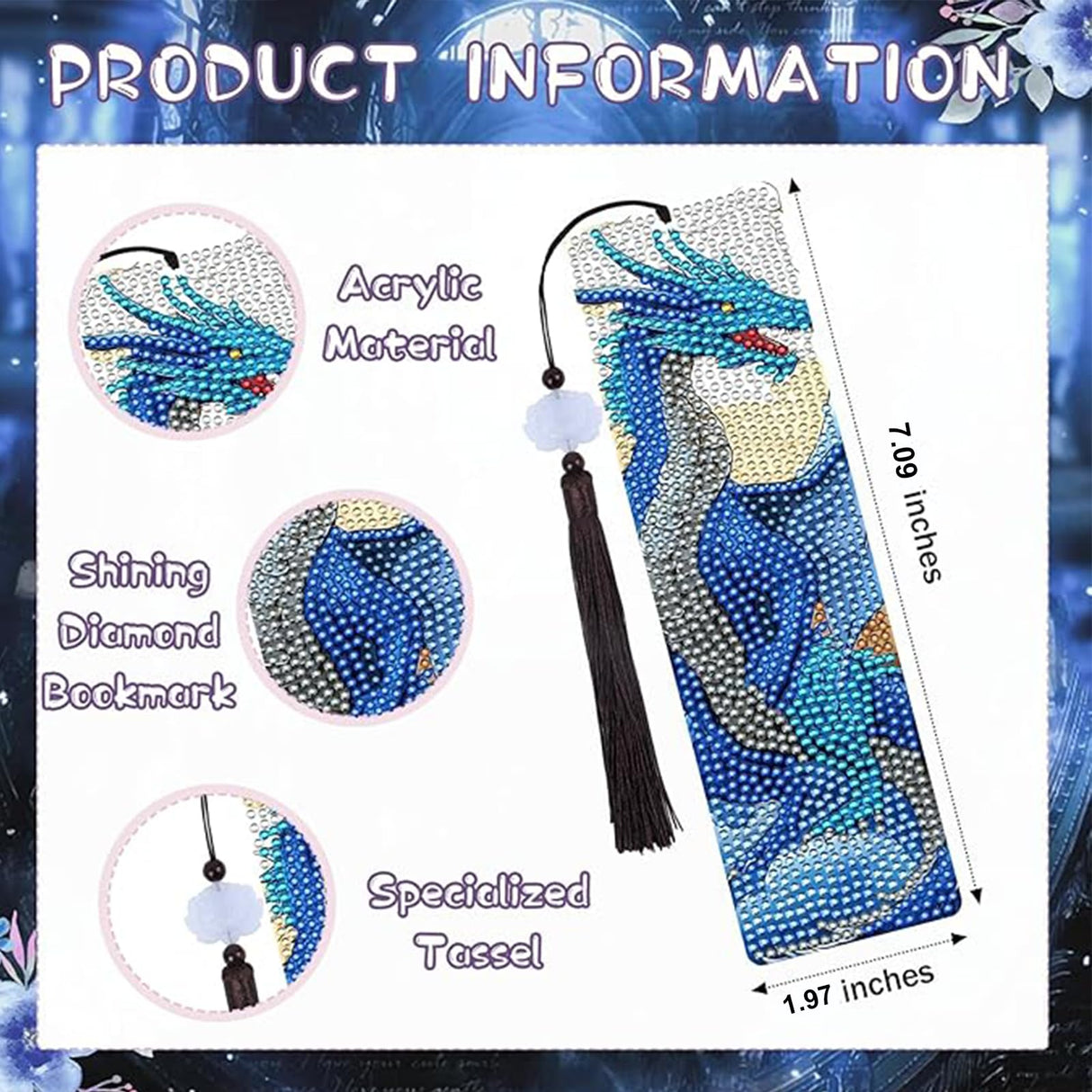 Legend Dragon Diamond Art Bookmarks - 6 Pcs DIY Legend Animal Dragon Diamond Painting Bookmarks with Tassels Great Gift Set for Book Lovers Beginners & Adults Generic