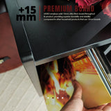 Record Player Stand with Vinyl Storage Holds Up to 300lb, Large Record Player Table Cabinet for Album Storage with Holder Vinyl Display Shelf, Wood Turntable Stand for Bedroom Living Room (Black) LKKRO