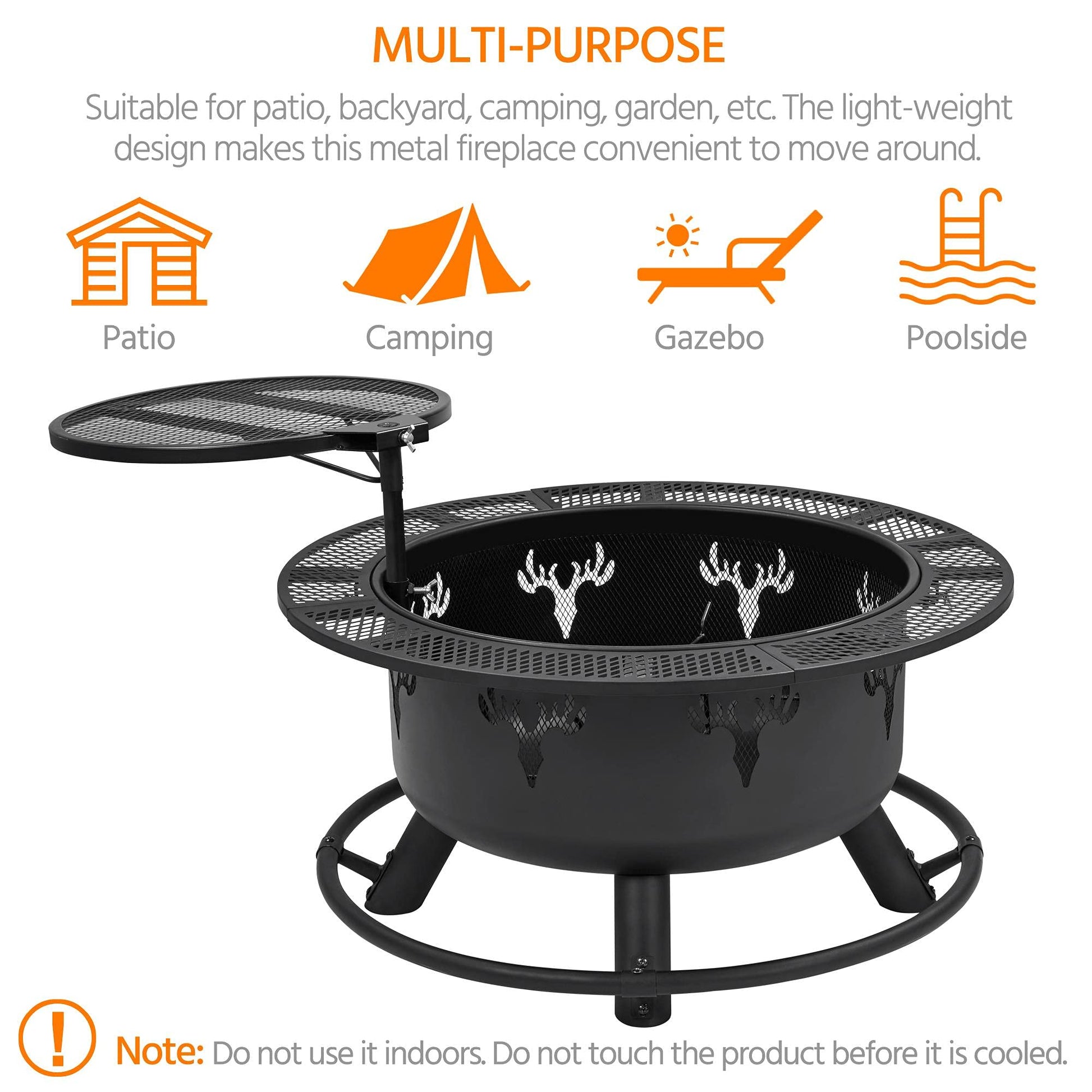 Yaheetech 32in Fire Pit Outdoor Wood Burning Firepits Outdoor Fireplace with 18.5 Inch Swivel Cooking Grill Grate & Poker Fire Bowl for Camping, Backyard, BBQ, Garden, Bonfire - WoodArtSupply