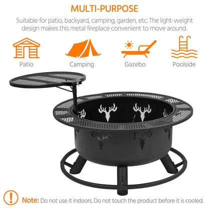 Yaheetech 32in Fire Pit Outdoor Wood Burning Firepits Outdoor Fireplace with 18.5 Inch Swivel Cooking Grill Grate & Poker Fire Bowl for Camping, Backyard, BBQ, Garden, Bonfire - WoodArtSupply