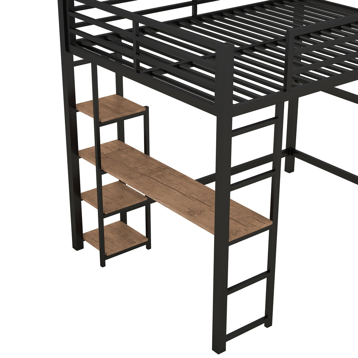 Kamsly FAVSH Full Size Metal Loft Bed Frame with Built-in Desk and Storage Shelves,Multifunctional Bedroom Bed W/Ladder, Full-Length Guardrails,for Kids,Boys,Girls,Black Kamsly
