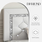 HOMBCK Twin Bed Frame with Diamond Headboard, Faux Leather Upholstered Platform Bed, Mattress Foundation, No Box Spring Needed, Easy Assembly, Pearlized White HOMBCK