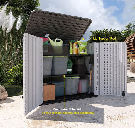 KINYING Outdoor Storage Shed - Horizontal Storage Box Waterproof for Garden, Patios, Backyards, Multi-Opening Door for Easy Storage of Bike, Garbage Cans, Tools, Lawn Mower, Off-White, 26 Cubic Feet KINYING
