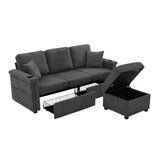 GDFStudio Modern L-Shaped Sectional Sofa with Pull-Out Storage, Ottoman, USB Charging & LED Lights, Cup Holders, Convertible 3-Seater Corduroy Upholstered Couch for Living Room, Apartment, Dark Gray GDFStudio