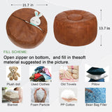Thgonwid Unstuffed Handmade Moroccan Round Pouf Foot Stool Ottoman Seat Faux Leather Large Storage Bean Bag Floor Chair Foot Rest for Living Room, Bedroom or Wedding Gifts (Light Brown) Thgonwid
