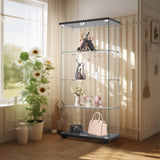 Display Cabinet with Glass Door and Lock, 4-Shelf Fast Installation in 30 Mins Curio Cabinets with 5mm Tempered Glass Floor Standing Bookshelf for Bedroom, Living Room (65'' x32'' x14'', Black) WoodArtSupply