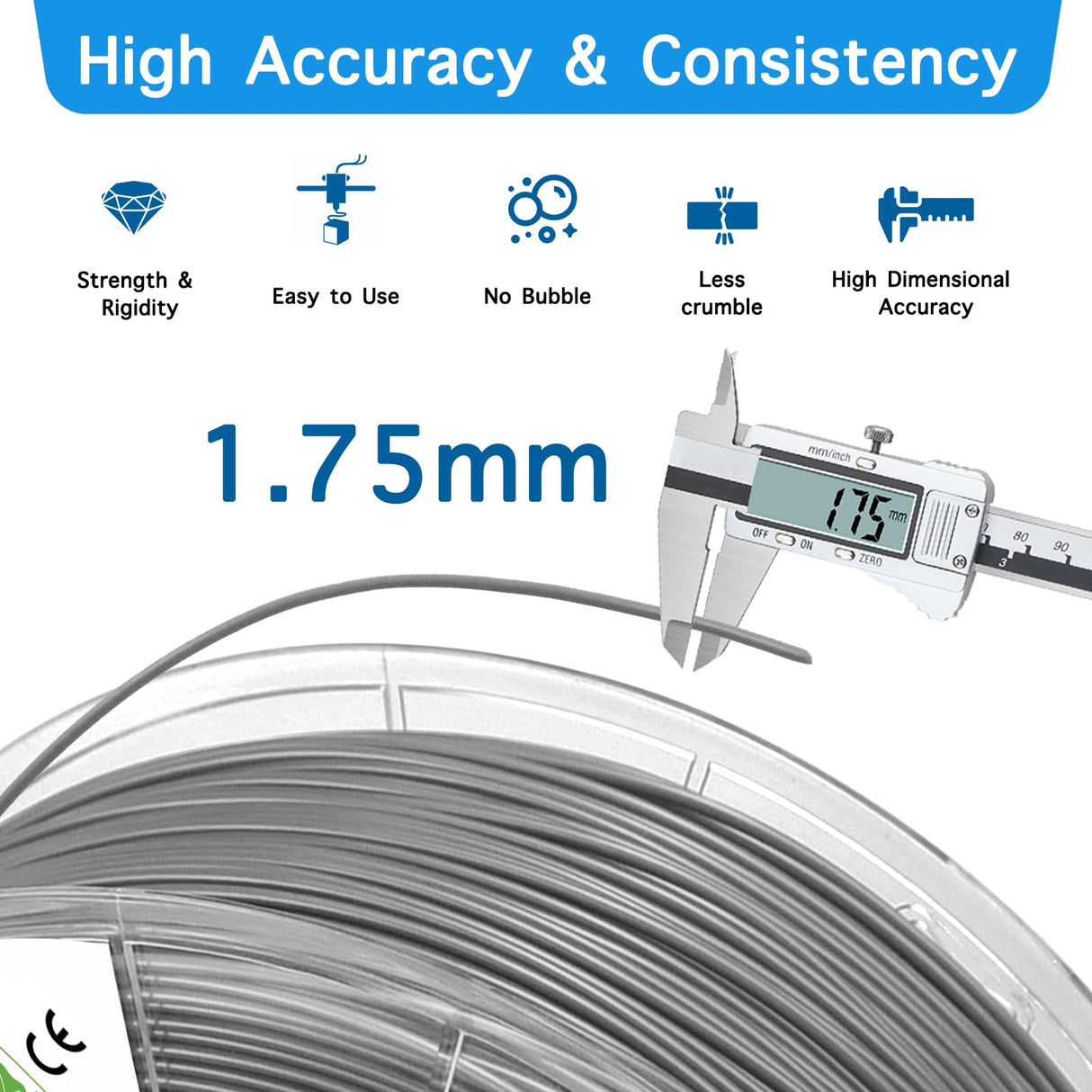 YXPOLYER PLA Plus Filament Food-Grade pla+ PLA Plus 3D Printing Filament 1.75 mm 1kg 2.2lbs with Reusable PC Spool, Modified 3D Printer Filament for Most FDM 3D Printers yxpolyer