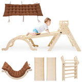 NEOCOZY Pikler Triangle Set with Cushion, Arch and Slide, Toddler Climbing Toys Indoor Playground, Montessori Climbing Set, Indoor Jungle Gym, Wooden Pickler-3 Piece Climbing Gym for Kids 2-6yr NEOCOZY