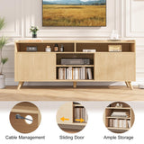 Jocoevol Fluted TV Stand for 65 Inch Boho Entertainment Center With Storage, Wood Media Console Cabinet With Shelves and Doors, Living Room Furniture for Bedroom, Natural Oak Jocoevol