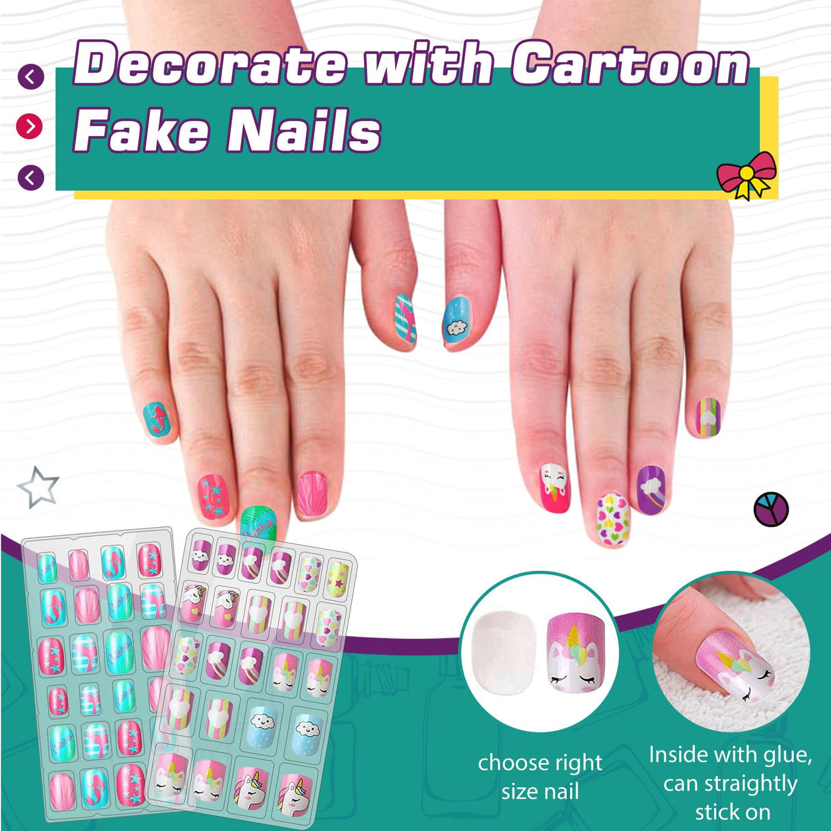 Amagoing Kids Nail Polish Set for Girls, Nail Kit for Girls Ages 7-12 with Nail Dryer, 2 in 1 Nail Pens, Sticky Cartoon Press on Fake Nail, DIY Sticker, Nail Set Play Salon Birthday Christmas Gift Amagoing