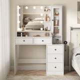 Fameill White Makeup Vanity Desk with Mirror and Lights,Vanity Table with Power Strip and Lighted Mirror,Large Makeup Table with 5 Drawers Lots Storage,3 Lighting Modes,39.4inch(L) Fameill