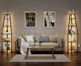 Furnulem 5 Tier Corner Shelf with LED Light, 67.2” Tall Standing Shelf for Wall Corner, Narrow Bookshelf Ladder Shelf for Bedroom, Living Room, Plant, Wood Storage Rack, Metal Frame (Black Oak) Furnulem