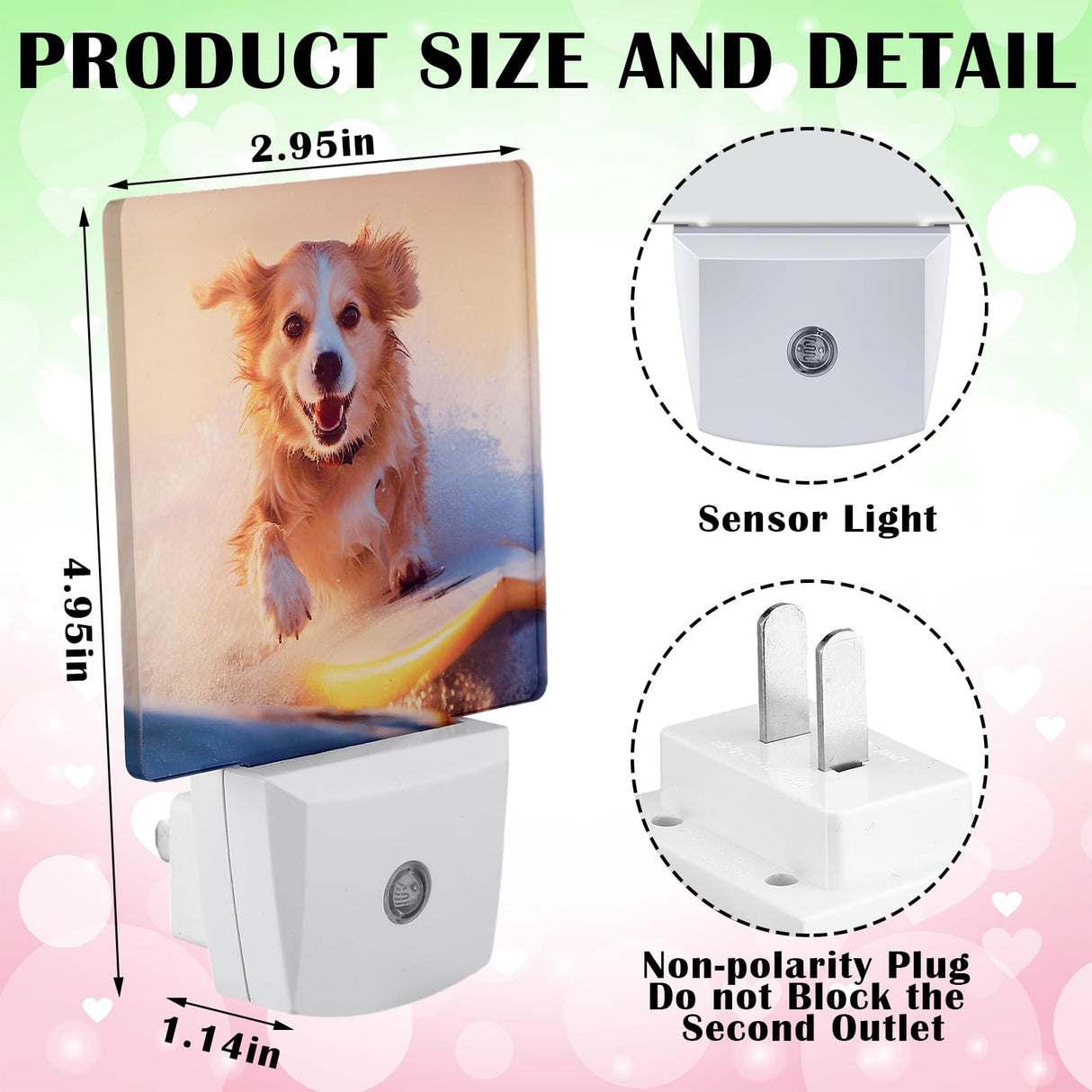 Tujoe 6 Pcs Valentine's Day Night Light Plug in Night Light Sublimation Plug into Wall with Light Sensor Flat Acrylic White LED Nightlight Craft for Wedding Bedroom Hallway Stairs Decor(Square) Tujoe