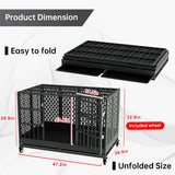 Snuowu 48 Inch Heavy Duty Dog Crate with Wheels, Folding Metal Big Dog Cage for Large and Medium Dogs, Extra Large XL XXL Indestructible Dog Crate with Removable Tray. Snuowu