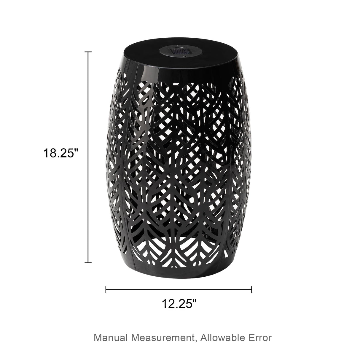 Glitzhome Decorative Garden Stool with Solar Powered Light,18.25" H Metal Outdoor Iron Side Table Coffee End Table Nightstand Decorative Planter Stand for Living Room Front Porch Garden,Black Glitzhome