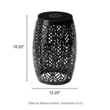 Glitzhome Decorative Garden Stool with Solar Powered Light,18.25" H Metal Outdoor Iron Side Table Coffee End Table Nightstand Decorative Planter Stand for Living Room Front Porch Garden,Black Glitzhome