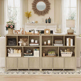 FATORRI 8 Cube Storage Organizer with Shelf, Rustic Wood Cube Bookshelf, Farmhouse Bookcase with 3 Doors, Cubby Book Shelf for Living Room, Home Office, Hallway (Light Walnut) FATORRI