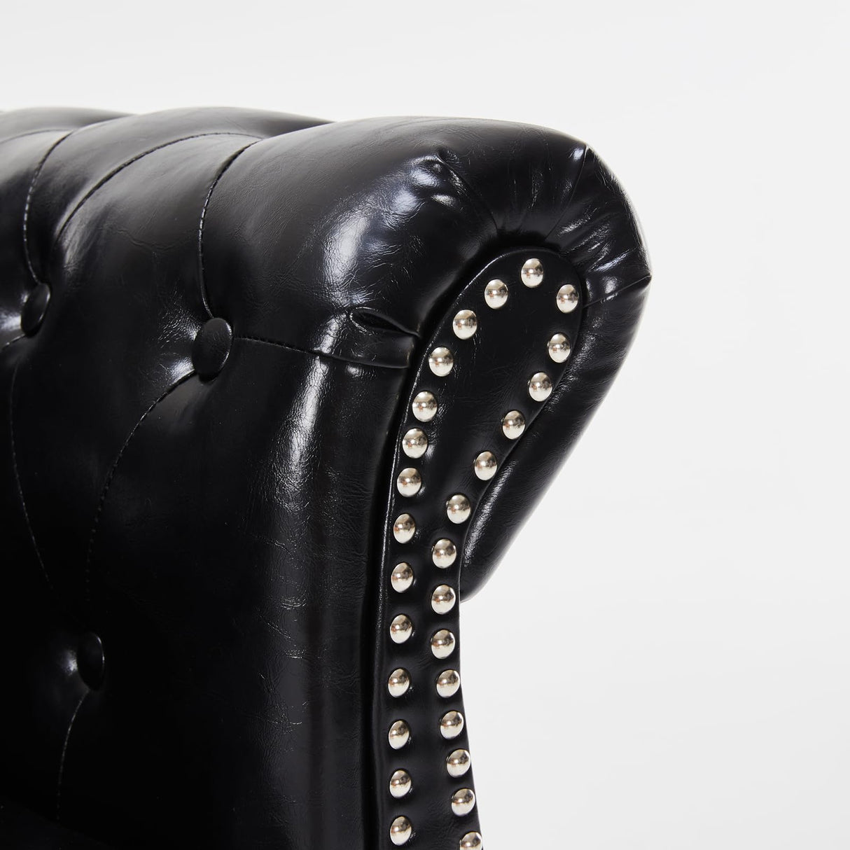 Chesterfield Sofa 83.4 " Faux Leather Couches with Gourd Wooden Legs, Deep Seat Comfy 3-Seater Upholstered Couch Button Nailhead Tufted Classic Couches for Living Room，Bedroom Easy to Assemble (Black) FEISHOMINOO