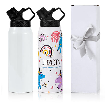 UIRZOTN 2 Pack 32 OZ Sublimation Water Bottle Blanks in Bulk, Stainless Steel Insulated Sports Tumbler Cups with Polymer Coating for Heat Transfer, with Lid, Coaster, Keepsake Box, Sublimation Paper