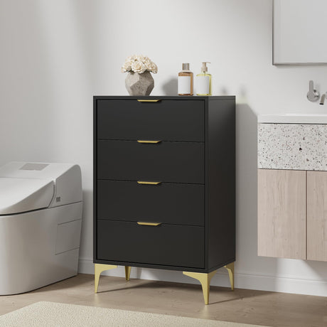 LOUVIXA Dresser for Bedroom with 4 Drawers, Wood Chest of Drawers, Dresser Storage Cabinet, 4 Drawer Dressers for Bedroom, Living Room, Entryway, Cloakroom (Black) LOUVIXA