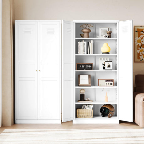 Letaya White Storage Cabinet with Adjustable Shelves-Metal Home Kitchen Pantry Cabinets with Doors,Organization Locker for Cupboard/Bedroom/Dining/Living/Bathroom/Office/Garage Room Letaya