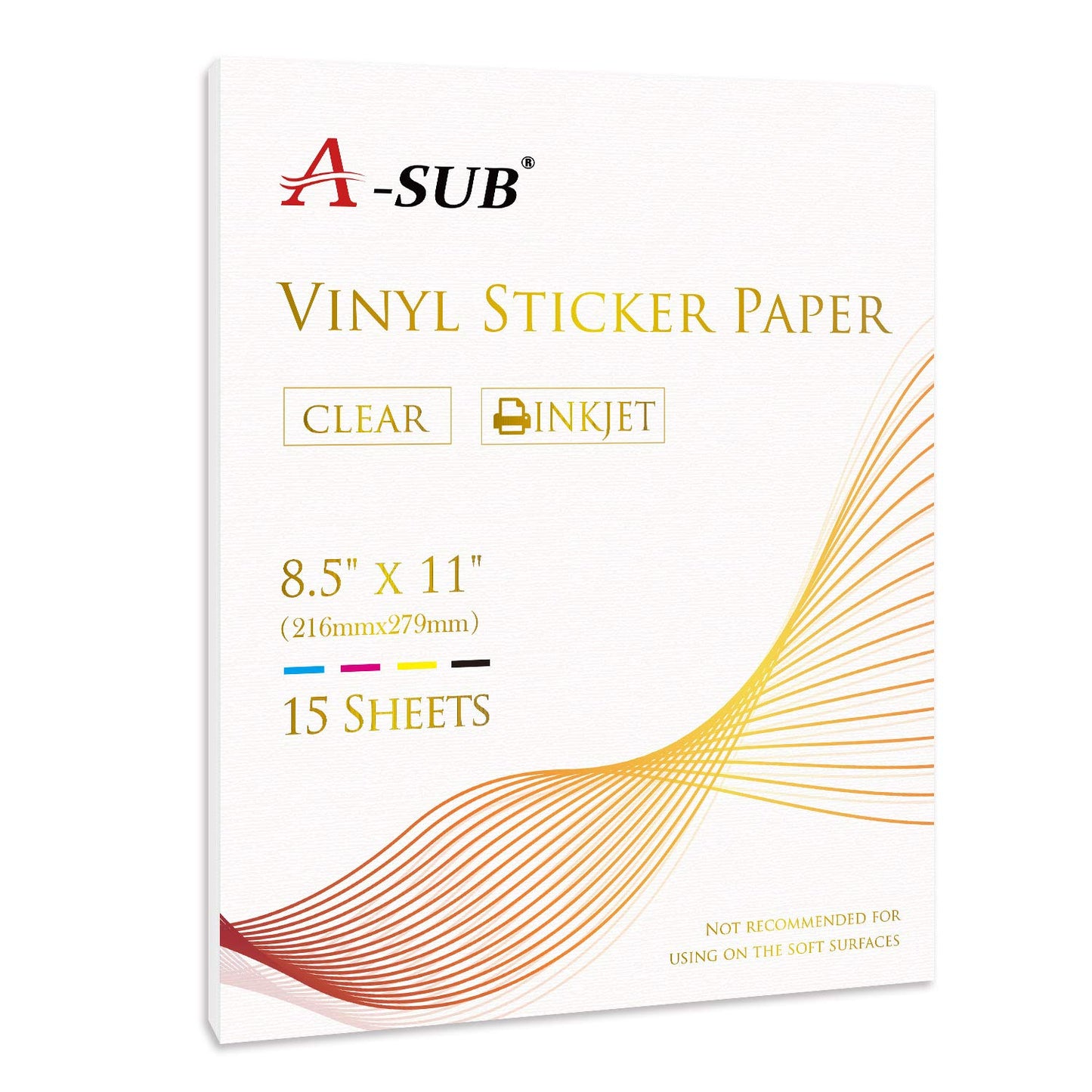 A-SUB Clear Sticker Paper for Inkjet Printers - Waterproof Transparent Printable Vinyl Sticker Paper - 15 Sheets 8.5x11 Inch Glossy Clear Label Paper for Custom Stickers, Decals