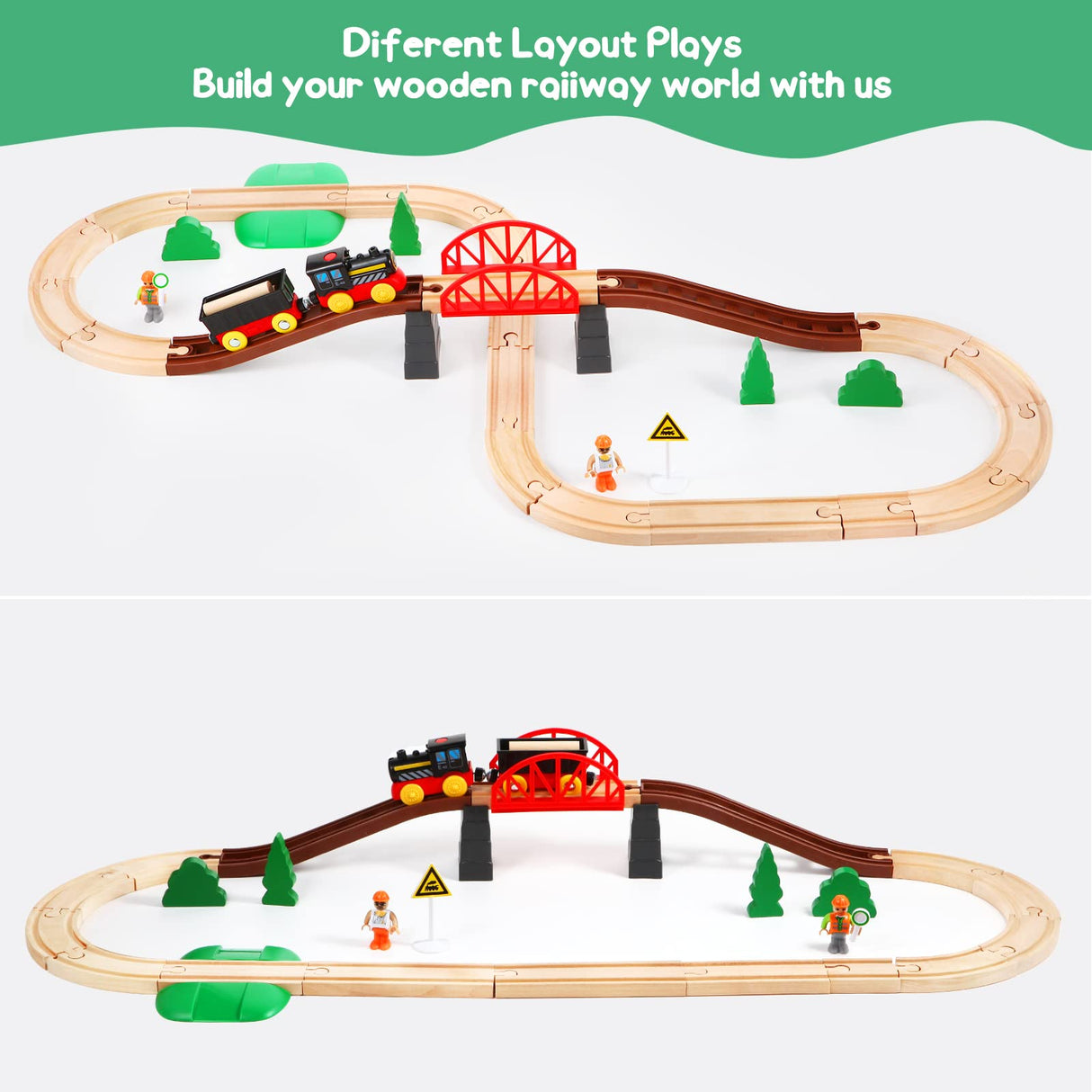 Asweets Wooden Train Set for Toddler,40 Piece with Train Track Electric Operated Fits Thomas,Brio,Melissa and Doug Magnet Battery Train Toy for 3 4 5 Asweets