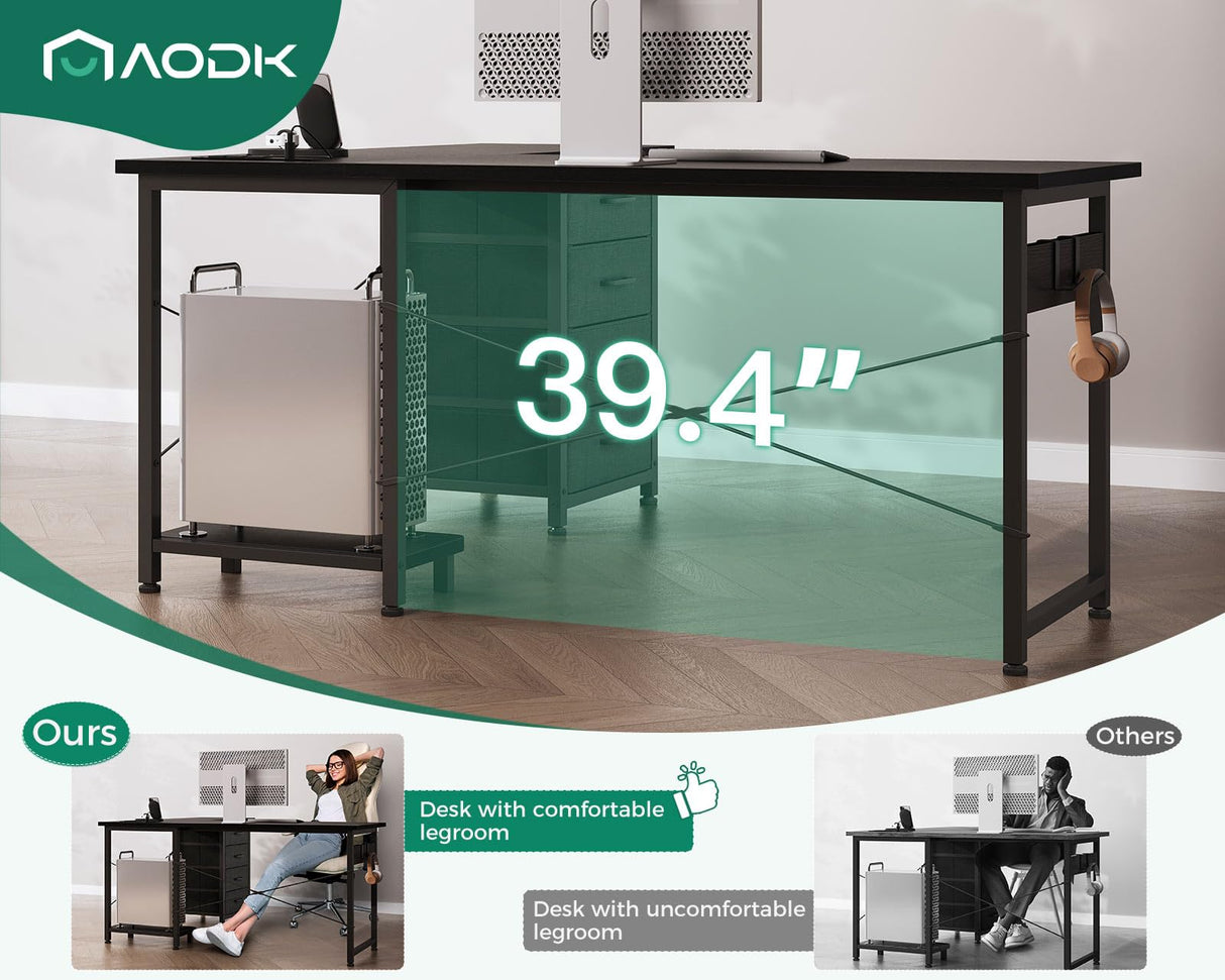 AODK L Shaped Gaming Desk with 4 Drawers, 53" Reversible Home Office Desks with Power Outlets, L Shaped Computer Desk with USB Charging Port and Host Stand, Corner Desk, Easy to Assemble, Black AODK