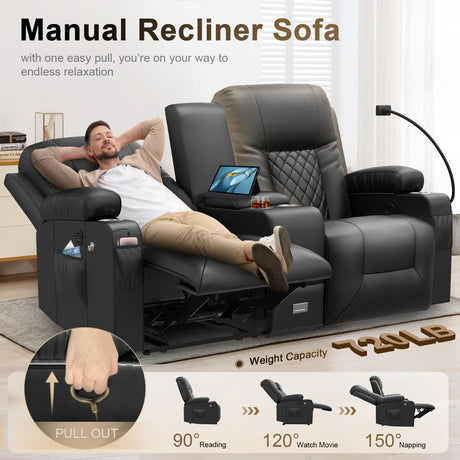 YONISEE Large Loveseat Recliner, Loveseat Recliner Sofa with Storage Console, Recliner Chair with USB Ports, 2 Cell Phone Holders, Cup Holder, Loveseat Couch for Living Room YONISEE