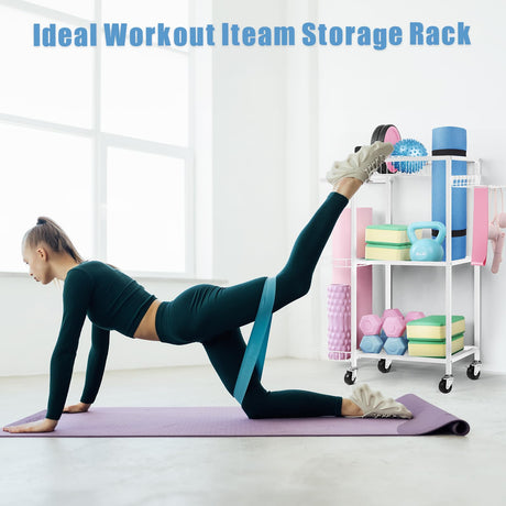LIANTRAL Yoga Mat Storage Rack - Metal Gym Organizer for Yoga Mats, Foam Rollers & Fitness Equipment, Space Saving Workout Equipment Storage Rack for Home Exercise and Fitness Gear, White LIANTRAL