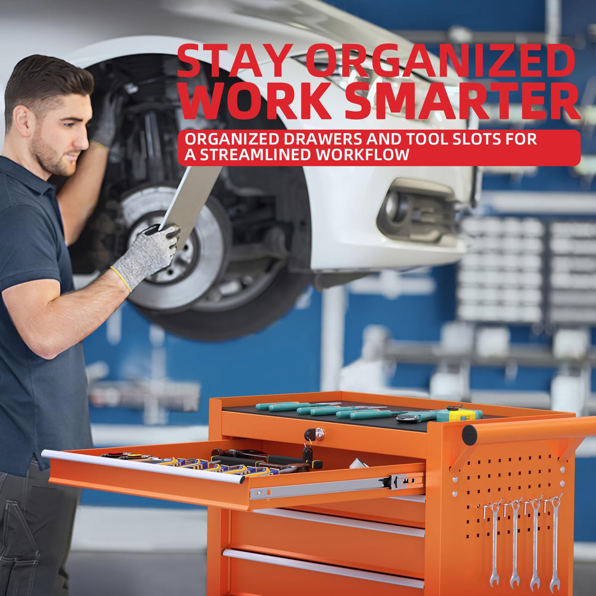 CMFYDAILY 7-Drawers Garage Tool Chest, Large Capacity Tool Cabinet Heavy Duty Mechanic Rolling Tool Box Metal Locking Tool Cart with Drawers and Wheels for Storage CMFYDAILY