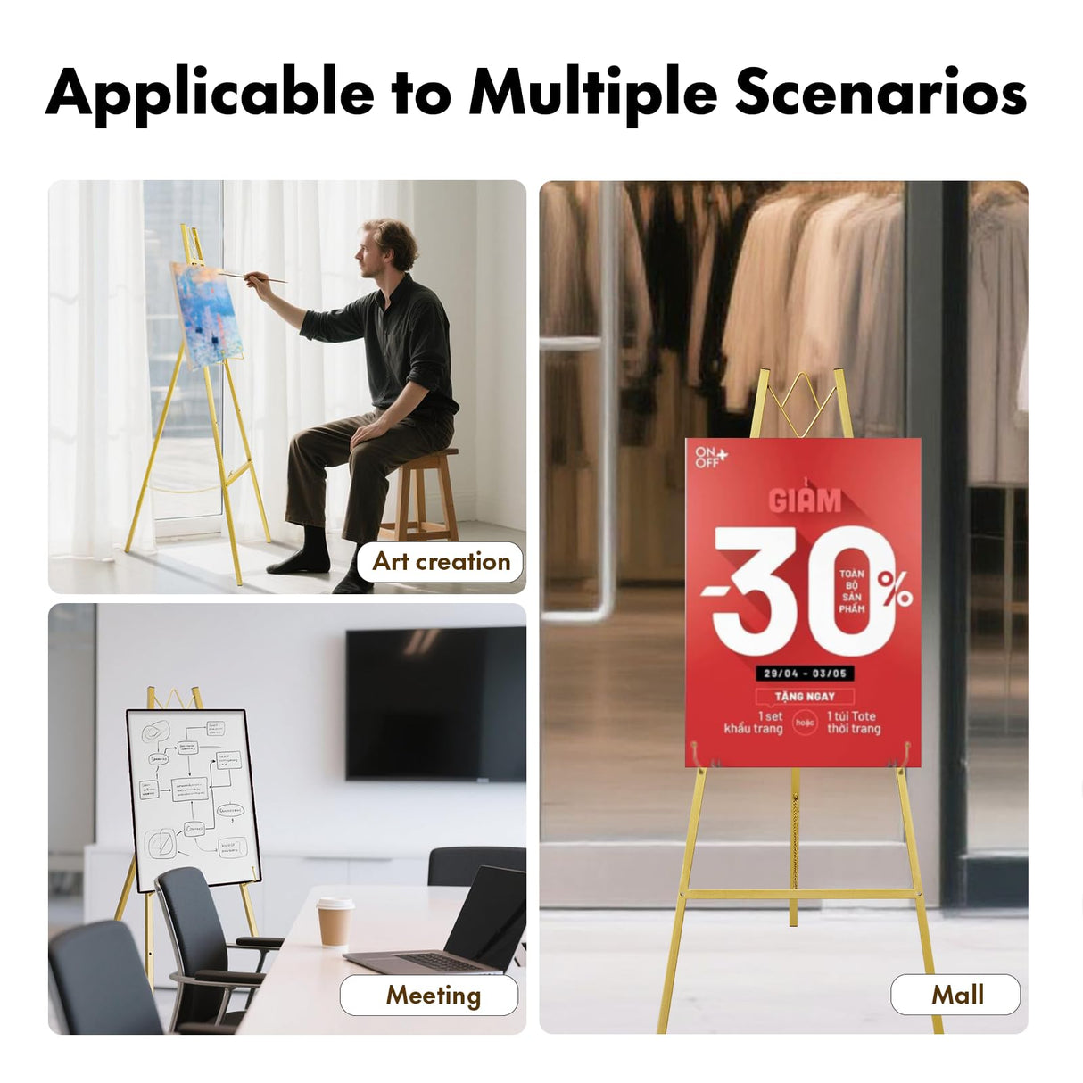 WATIHERE 57.5" Gold Easel Stand for Wedding Sign – 4 Adjustable Height Levels, Assembly Required, Heavy Duty Metal Display Stand for Art, Paintings, Posters, Pictures, and Home Décor WATIHERE