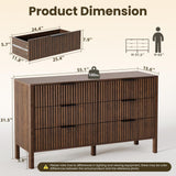 55" Wide Fluted 6 Drawer Dresser for Bedroom, Wooden Dresser Modern Chest of Drawers TV Stand Dressers with Organizer Storage for Bedroom, Living Room, Entryway, Hallway, Walnut MODNEST