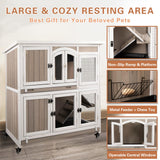 Gowoodhut 47"L Rabbit Hutch Indoor Wooden 2 Story Rabbit Large Bunny Hutch Outdoor Bunny Cage on 4 Metal Wheels and 2 Deeper Pull Out Trays, Ramp,Guinea Pig Pet House for Small to Medium Animals,Grey Gowoodhut