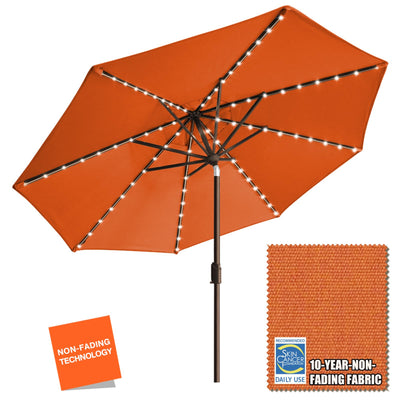EliteShade USA 10-Year-Non-Fading Solar 9ft Market Umbrella with 80 LED Lights Patio Umbrellas Outdoor Table Umbrella with Ventilation,Rust