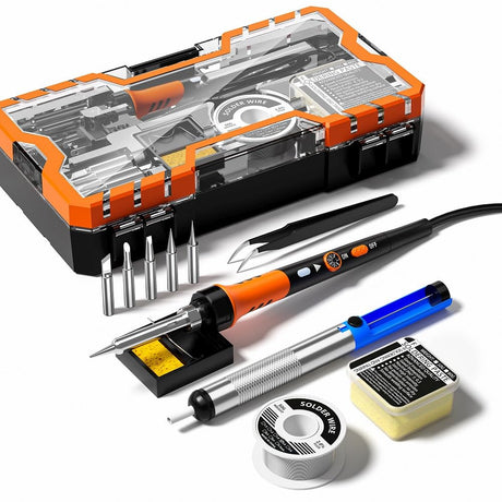 Soldering Iron Premium Kit, 60W Soldering Gun with Ceramic Heater, 12-in-1 Soldering Tool, Adjustable Temperature 200 to 450°C, Includes Soldering Iron Tip, Solder Wire, Pump and Paste MEAKEST
