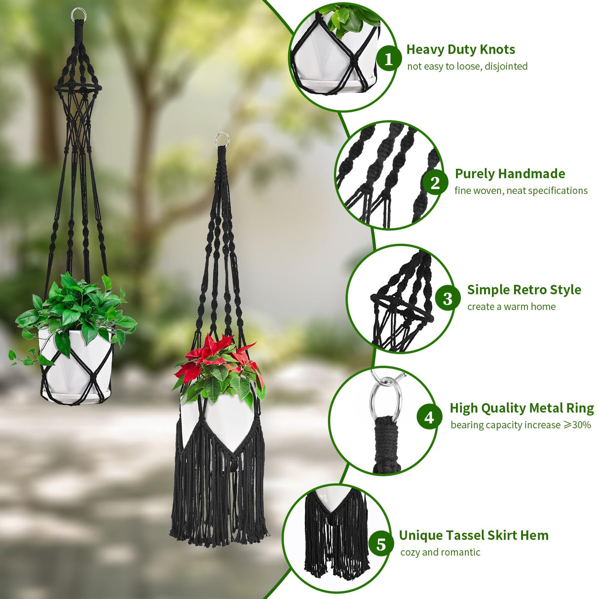 Macrame Plant Hangers, 6Pack Hanging Plant Holders Indoor w/ 6 Set Hooks Handmade Cotton Rope Plant Hangers Set Flower Pots Holder Stand Boho Home Decor Hanging Planters for Indoor Outdoor Plants TAOZIM