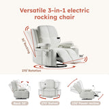 Triple Motor Power Swivel Rocker Recliner Chair with Adjustable Armrests for Adults Elderly, FSC Certified Faux Leather Rocking Chair Nursery for Breastfeeding(White) MAMAZING