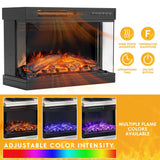 JUMMICO Fireplace TV Stand for TVs up to 65'', 3-Sided Glass Media Entertainment Center Console Table with Cabniet Storage Adjustable Flame LED Color for Living Room (Distressed White) JUMMICO