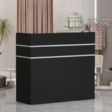 AGOTENI Reception Desk Reception Stations with Open Shelf & Drawers, Wooden Counter Desk with Lockable Drawer for Office Reception Room (Black) AGOTENI